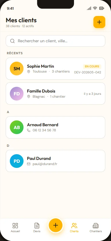 Carnet de clients dans Artisyo